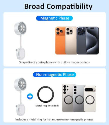 Magnetic Phone Fan with Ice Cooling, 3-in-1 Clip on Fan | Phone Stand, Rechargeable Mini Handheld Fan, 360° Flexible Gooseneck Portable Fan for Cruise Travel Desk Gym Makeup（White） - color: White
