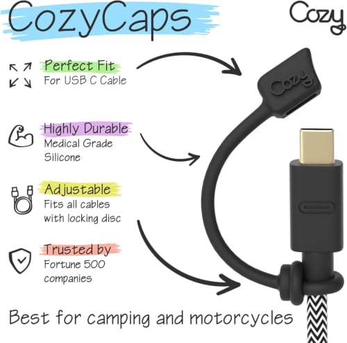 Cozy USB C Cable Dust Caps with Tether, Protection from Oxidation, Portable Travel Adapter Cover, Black, 5-Piece - color: USB-C (5) Black