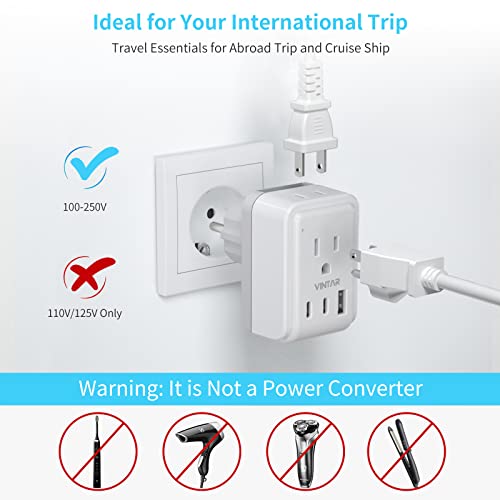 European Travel Plug Adapter Kit, VINTAR International Plug Adapter with 3 USB Ports (2 USB C,3.4A) 2 American Outlets, Type C,G,E/F Detachable Attachments, Adapter for US to UK Europe France Italy - style: 17W Type C/G/E/F - All Europe