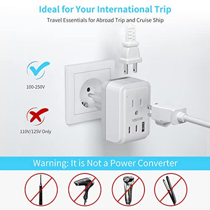 European Travel Plug Adapter Kit, VINTAR International Plug Adapter with 3 USB Ports (2 USB C,3.4A) 2 American Outlets, Type C,G,E/F Detachable Attachments, Adapter for US to UK Europe France Italy - style: 17W Type C/G/E/F - All Europe