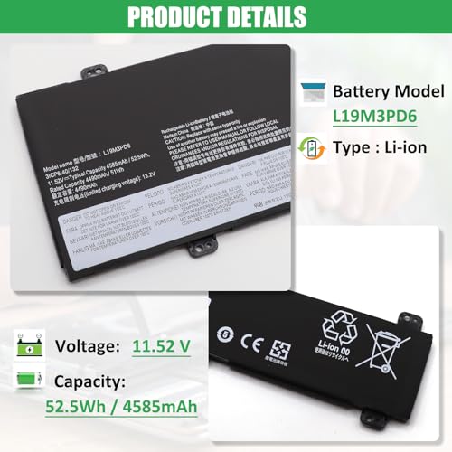 L19M3PD6 L19L3PD6 Laptop Battery Replacement for Lenovo Flex 5-15IIL05 5-14IIL05 5-14ARE05 5-14ALC05 5-15ALC05 5-15ITL05 Series Notebook L19C3PD6 L19D3PD6 SB10X49074 SB10X49076 11.52V 52.5Wh - size: 11.2*3.73*0.19inch L19M3PD6