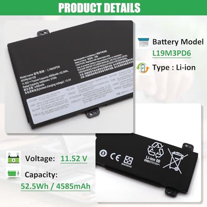 L19M3PD6 L19L3PD6 Laptop Battery Replacement for Lenovo Flex 5-15IIL05 5-14IIL05 5-14ARE05 5-14ALC05 5-15ALC05 5-15ITL05 Series Notebook L19C3PD6 L19D3PD6 SB10X49074 SB10X49076 11.52V 52.5Wh - size: 11.2*3.73*0.19inch L19M3PD6