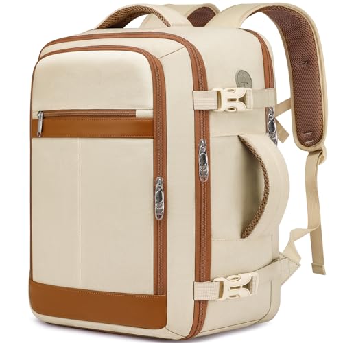 Travel Backpack for Women Airline Approved Carry On Backpack with Shoe Pouch,TSA 15.6inch Laptop Mochila Flight Approved Personal Item Bag for Weekender Overnight Bags Bookbag Travel Essentials,Beige - color: Beige, size: Large-25L