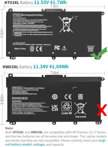 HT03XL L11119-855 Laptop Battery for HP Pavilion 15-CS 15-DA 15-DB 15-DW | 17-by 17-CA 14-CE 14-CF 14-DF Series 15-CS0053CL 15-DW0033NR 15-DA0014DX L11421-542 L11421-2C2 HSTNN-UB7J HT03041XL - size: 7.35*3.5*0.25inch HT03XL