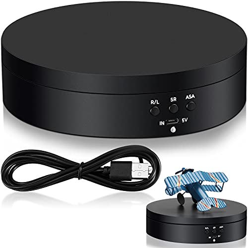 Hicarer 360 Rotating Display Stand Turntable USB Powered, Black, Mirror | Motorized Turntable for Photography Product Shows, Electric Lazy Susan with Speed Control, with USB Power Cable - color: Black, style: Matte