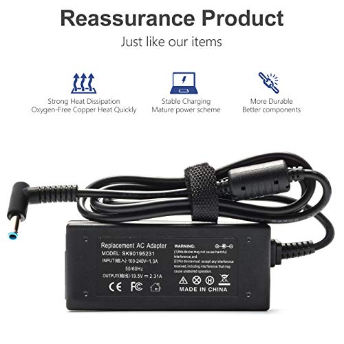 Always-On Safe, 45W Blue Tip Charger for HP Laptop Model 14 | Zero-heat 45W blue tip charger. Prevents overcharging 24/7. Fits HP laptop model 14 series: 14-dq, 14-dk, 14-cf, 14-ak, 14m.
