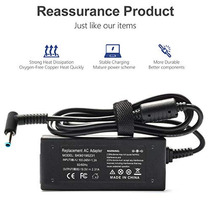 Always-On Safe, 45W Blue Tip Charger for HP Laptop Model 14 | Zero-heat 45W blue tip charger. Prevents overcharging 24/7. Fits HP laptop model 14 series: 14-dq, 14-dk, 14-cf, 14-ak, 14m.