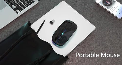 AIKOKOK Wireless Bluetooth Mouse, Rechargeable, Dual Mode Bluetooth 5.2 & 2.4G USB, LED Lights, Slim, Silent, Portable Computer Mouse for Laptop, PC, MacBook, iPad, Tablet (Black Pearl) - color: Pearl Black 01