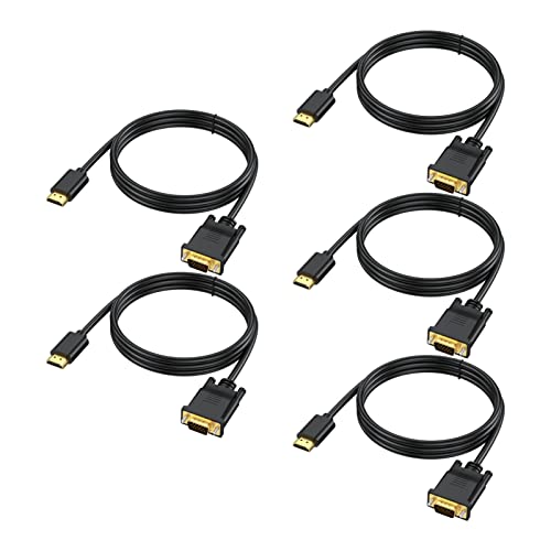 HDMI to VGA Cable 5-Pack 3.3 Feet,1080P HD | HDMI to VGA Cord (Male to Male)Video Cable for Computer, Desktop, Laptop, PC, Monitor, Projector, HDTV (NOT Bidirectional) - size: 3 Feet, style: 5Pack