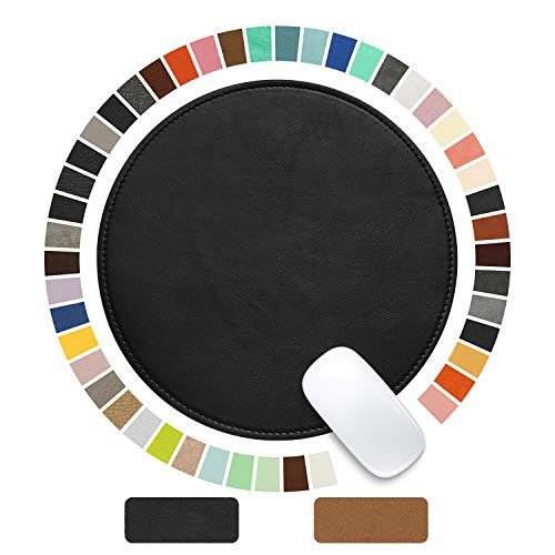 Mouse Pad，Round Mouse Pad，PU Mouse Pad，Leather Mouse Pad with Stitched Edge Micro-Fiber Base with Non-Slip Waterproof，Mouse Pad for Computers，Laptop，9 x 9 Inch (Ruffle Detailed Black) - color: Ruffle Detailed Black, size: 9L x 9W inches