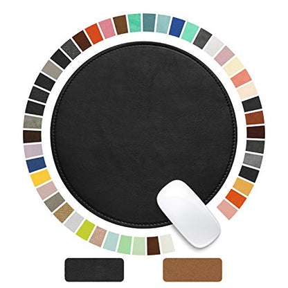 Mouse Pad，Round Mouse Pad，PU Mouse Pad，Leather Mouse Pad with Stitched Edge Micro-Fiber Base with Non-Slip Waterproof，Mouse Pad for Computers，Laptop，9 x 9 Inch (Ruffle Detailed Black) - color: Ruffle Detailed Black, size: 9L x 9W inches