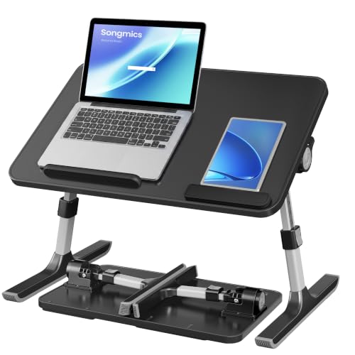 SONGMICS Bed Laptop Desk, Adjustable Laptop Desk for Bed with 8 Heights, Portable Foldable Bed Table, for Bedroom and Living Room, 20.5 x 11.8 x 9.1 Inches, Ink Black ULLD117B101 - color: Ink Black, size: 20.5"Dx11.8"Wx(9.3-12.6)" H