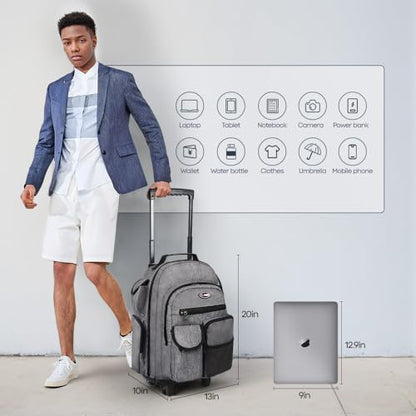 20" 2-in-1,Wheeled Travel Luggage Bag w/Telescopic Handle | Rolling Travel Luggage w/2 Wheels,Trolley Suitcase,Spacious Storage Design,2560-20''-Grey - color: JH-2560-Grey-20