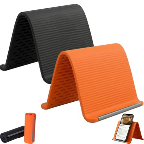 Flexible Silicone Aluminum Phone Stand, Bendable Rollable Foldable Design Wrap Around Mount Holder for Laptop, Desk, Bed and Travel, Creative Shape-Shifting Lazy Bracket (Orange&Black) - color: Orange&Black