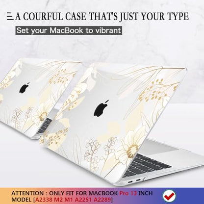 CISSOOK Compatible with MacBook Pro 13 Inch Case 2025-2020 Release M1 M2 | 4in1 Set Plastic Hard Shell Case & Keyboard Cover for MacBook Pro 13 with Touch Bar M1 M2, Golden Flowers - color: Pro13inch-Golden Flowers