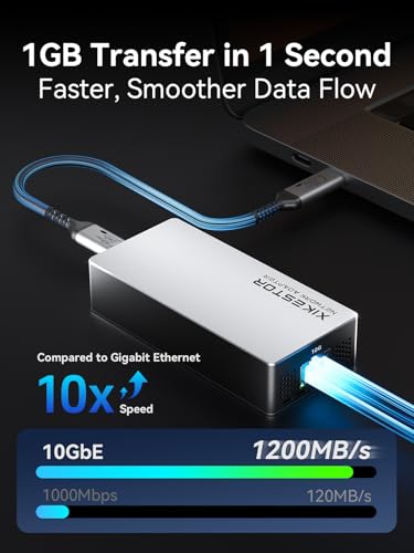 10G Ethernet Adapter, USB4 to 10G Base-T Thunderbolt 3/4 Compatible,10GB USB-C Ethernet Adapter,10Gbps RJ45 LAN,Aluminum Alloy Housing,Quiet and Intelligent Fan Temperature Control.