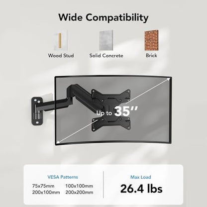 HUANUO Computer Monitor Wall Mount for 22"-35" Screens, Gaming Wall Mount Monitor Arm Holds up to 26.4lbs, Vesa Mount with Tilt, Swivel, Rotation, Supports 75x75mm, 100x100mm, 200x200mm, Black