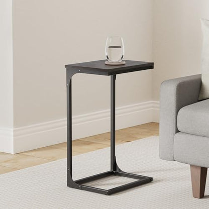 VASAGLE C-Shaped End Table, Side Table for Sofa, Couch Table with Metal Frame, Small TV Tray Table for Living Room, Bedroom, Chestnut Brown and Black ULET353B74 - color: Chestnut Brown + Black