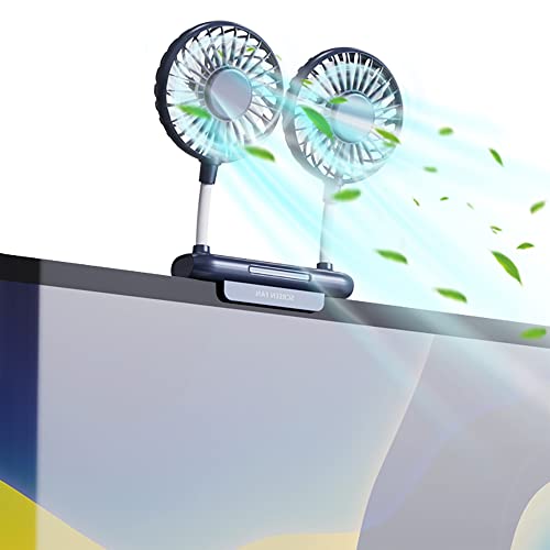 Desktop Fan, Monitor Clip on Fan with 2 Fan Heads, 3 Speeds Office Desk fan USB Powered Cooling Fan with Sturdy Adjustable Clamp, Strong Wind Quiet Personal USB Small Fan for Laptops, Desktop. - color: Blue