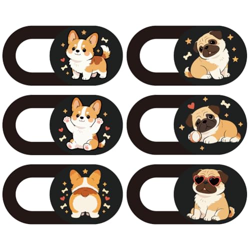 6Pcs 6 Styles Dog Camera Cover Slide Cute Privacy Guard Accessories, 0.04 Inch Ultra Thin Webcam Cover Protector Blocker Sticker for Desktop Computer Tablet Notebook Mini PC Home Office Use - color: Dog