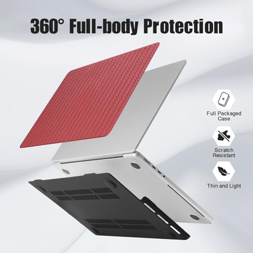 Woven Logo Cutout Case for MacBook Air 15 inch 2026 2025-2023 M5 M4 M3 M2 | Model A3448 A3241 A3114 A2941, Woven Fabric Mac Air 15 Case Braided Textured Leather Hard Shell Cover&Keyboard Skin, Burgandy - color: #Woven Red