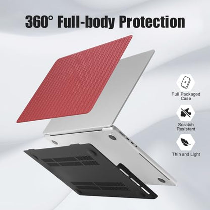 Woven Logo Cutout Case for MacBook Air 15 inch 2026 2025-2023 M5 M4 M3 M2 | Model A3448 A3241 A3114 A2941, Woven Fabric Mac Air 15 Case Braided Textured Leather Hard Shell Cover&Keyboard Skin, Burgandy - color: #Woven Red