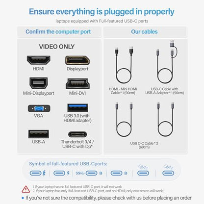 Laptop Screen Extender, 14’’FHD 1200P Triple Portable Monitor for Laptop Ultra-Slim IPS Display，HDMI/USB-C Plug and Play for 12"-16.5" Laptops Compatible with Win and MacBook for Travel /Home/Office