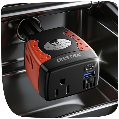 BESTEK 150W Car Power Inverter 12V to 110V AC Outlet PD 30W QC 18W USB | Voltage Converter/Car Charger/Power Adapter/ - color: Black