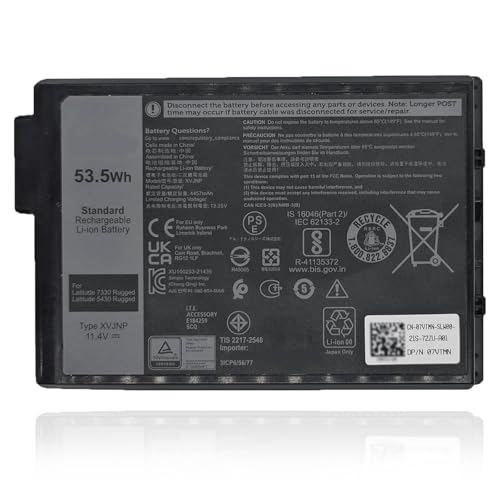 XVJNP Laptop Battery Compatible with Dell Latitude 5430 7330 Rugged Latitude P148G P148G001 P149G P149G001 Series 6JRCP 06JRCP M0TN3 0M0TN3 KD1CT 451-BCWQ 53.5Wh 4457mAh 11.4V - size: 5.08*3.39*0.59 inch XVJNP