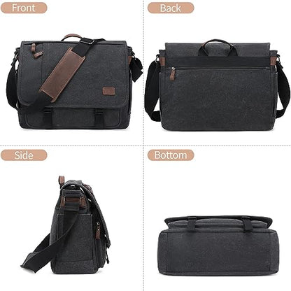 Nerlion Messenger Bag for Men 17-17.3 Inch Laptop Bag Canvas Water-resistant Computer Bag Shoulder Bag Work Briefcase Bookbag for College (Dark Gray) - color: Dark Gray