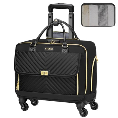 Ytonet Rolling Laptop Bag, Rolling Briefcase for Women with 4 Spinner Wheels, 17.3 Inch Briefcase for Women with Lock and Packing Cube, Laptop Bag with Wheels for Travel Work Business Teacher,Black