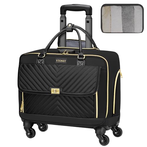 Ytonet Rolling Laptop Bag, Rolling Briefcase for Women with 4 Spinner Wheels, 17.3 Inch Briefcase for Women with Lock and Packing Cube, Laptop Bag with Wheels for Travel Work Business Teacher,Black