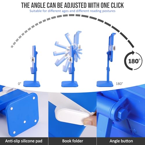 Adjustable Foldable Tablet Stand, Lightweight Multi-Functional Desk Holder for iPad, Laptop, Cookbook, Textbook & Magazine (Blue) - color: Blue