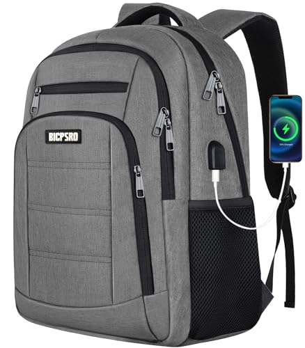 Laptop Backpack for Men Women,Work Business Backpack with USB Charging Port,Water Resistant College Computer Bookbag Fits 17.3 Inch Laptop,Waterproof Anti Theft Back Pack,Mochilas Grey - color: C3-grey, size: 17.3 Inch