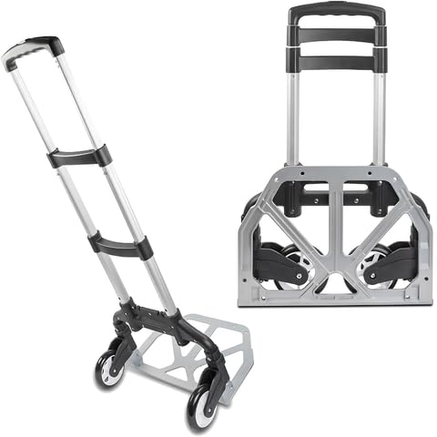 Ultimaxx Professional Heavy-Duty 150 Pound (lb) Capacity Aluminum Folding Hand Truck/Luggage Cart (Black/Silver) with Adjustable Handle, Folding Away Wheels, and Bungee Cord - style: Professional