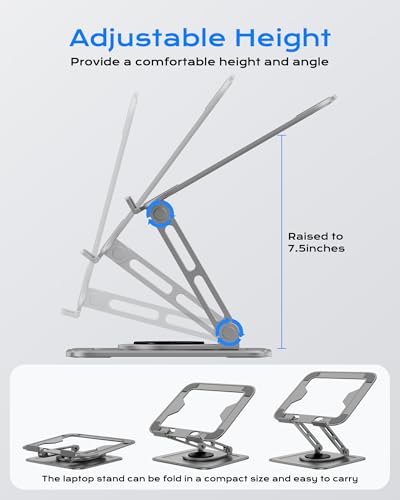 LOXP Adjustable Laptop Stand for Desk with 360 Base | Ergonomic Laptop Riser Mount for Desk Foldable Protable Computer Desk Fits with MacBook Pro Air - color: Gray