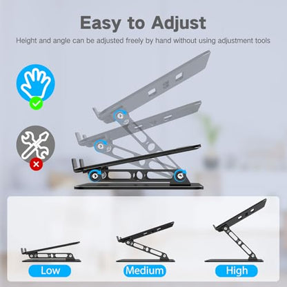 Adjustable Laptop Stand for Desk, Metal Foldable Laptop Riser Holder, Portable Desktop Book Stands, Ventilated Cooling Computer Notebook Stand Compatible with 10-15.6” Laptops - color: Classic Black