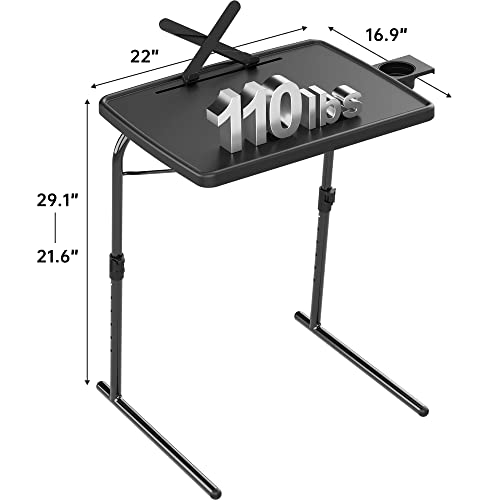 X TV Tray Table, Allpop Large TV Dinner Tray for Eating, Adjustable Folding Laptop Table with Book Stand, Cup Holder & Tablet Slot on Couch & Bed, Black - color: Black