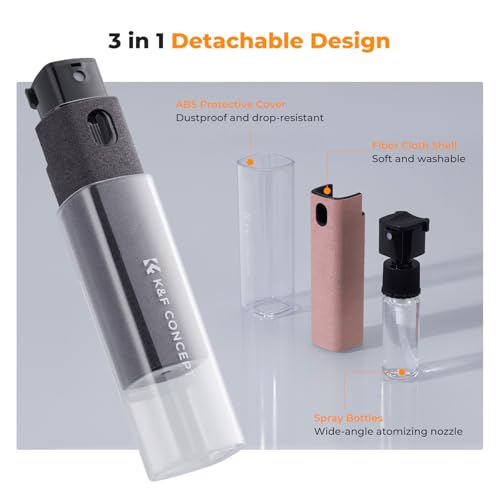 K&F CONCEPT 2-in-1 Screen Cleaning Tool, Includes 20ml Liquid, Grey & Pink | Powerful Cleaning,Wide-Angle Atomizing Nozzle, Fiber Cloth Shell,One Spray and One Wipe,Easy Clean,MM04