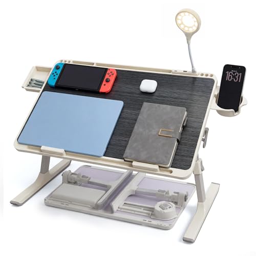 Foldable and Adjustable admireshun Laptop Bed Table with Hidden Drawer, Cup Holder, USB Voice-Controlled Night Light, Black, 23.6"x15.7", Suitable for Working, Gaming, and Other uses on Bed and Sofa - color: Black