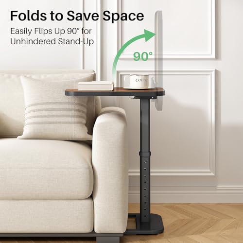 Kitstorack Upgraded TV Tray Table with Panel Lock, 90° Flip-Over Design & Adjustable Height, Sofa Arm Side Table for Eating, Laptop, Couch, Bed, or Small Spaces, Brown - color: Brown, style: Auto-locking