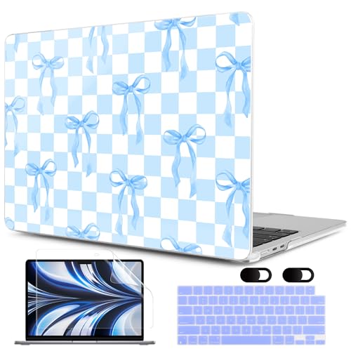 MEEgoodo Case for M5/M4/M3/M2 MacBook Air 13 inch Case 2026 2025 2024 2022, Fit Model A3449/A3240/A3113/A2681, Laptop Hard Shell Compatible with MacBook Air 13.6-inch, Blue&White Checkers&Bows - color: Blue&White Checkers&Bows