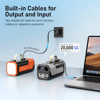 100W Laptop Power Bank 70000mAh, Portable Charger with Built-in Retractable USB-C Cable, PD 3.1 Fast Charging Battery Pack for MacBook, iPhone, Samsung, Tablet, Travel & Camping