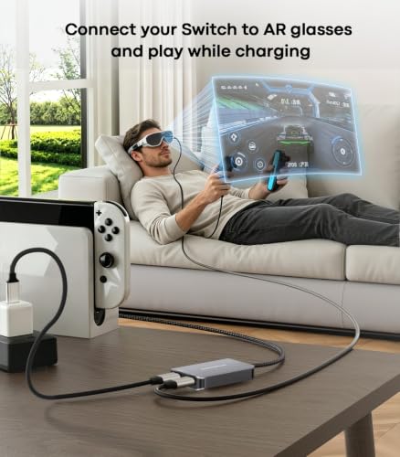 AR Glasses HDMI to USB C Adapter, 45W PD Play&Charge | 4K@60Hz Video Converter for XREAL, RayNeo and VITURE, Compatible with Switch, Portable Monitor, PS5, Xbox and Laptops