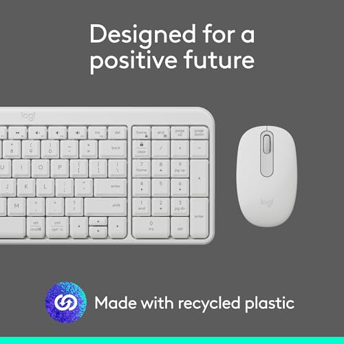Logitech MK250 Compact Bluetooth Wireless Keyboard and Mouse Combo - White | Bluetooth connection only, compact keyboard with number pad, small ambidextrous M196 mouse with 3 non-customizable buttons - color: White, style: Combo