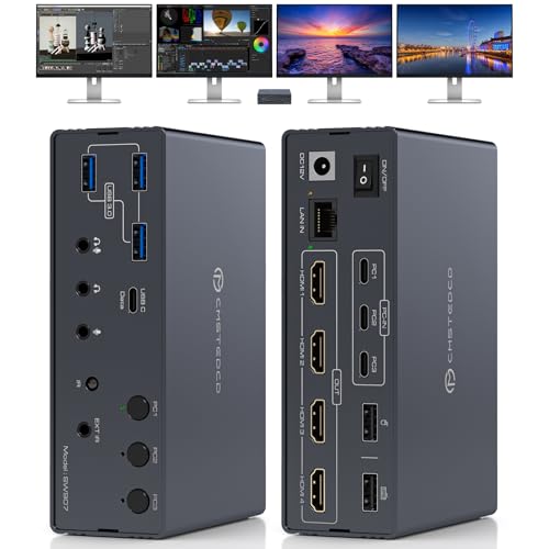 USB C KVM Switch Docking Station 3 Computers 4 Monitors for M1 M2 M3 M4 with Displaylink Technology,4K60Hz HDMI KVM Multi-Monitor Extended/Mirrored Display Out for Windows Mac - color: Grey
