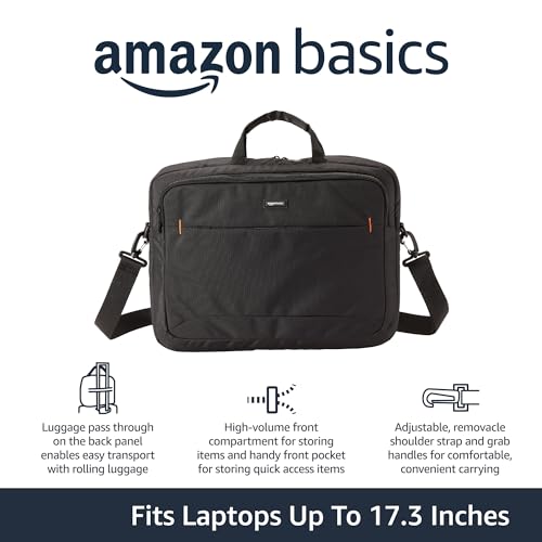 Amazon Basics Laptop Carrying Case with Shoulder Strap, 17.3 in, Black, Travel Business Briefcase, 10-Pack - size: 17.3 Inch, style: 10-pack