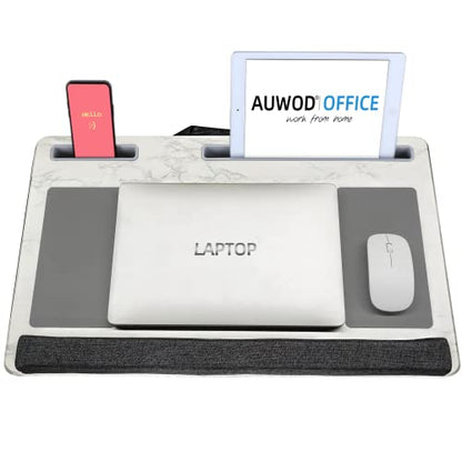 Extra Large Lap Laptop Desk- Home Office Portable LapDesk with Mouse Pad & Wrist Rest for Notebook/MacBook/Tablet, Sofa Bed Working, Writing, Drawing (White Marble, Fit Up to 17-inch Laptops) - color: White Marble