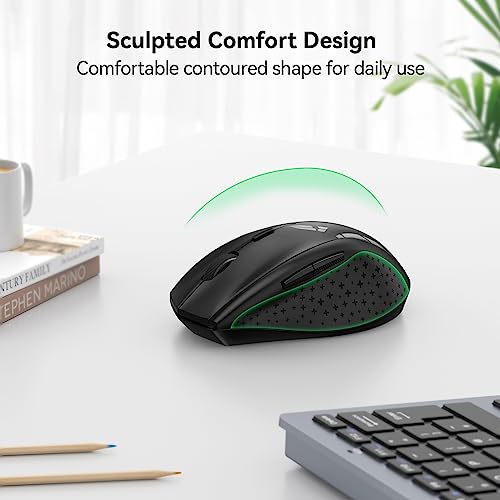 TECKNET Wireless Mouse, 2.4G Computer Mouse with 6-Level Adjustable 4800 DPI, 30 Months Battery, Ergonomic Grips, 6 Buttons Portable for PC, Chromebook, Mac - Carbon Black - color: Carbon Black
