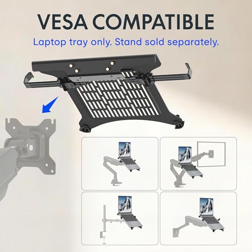 FLEXISPOT Laptop Tray for Monitor Arm, VESA Mount 75x75&100x100mm, Fits Laptops up to 17.3in, Notebook Tray with Lockable Clips for Home Office- Black
